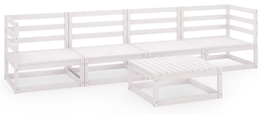 Set divani da giardino 5 pz bianco in legno massello di pino