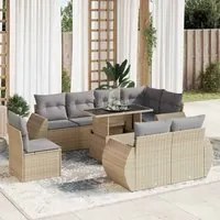 Set Divano da Giardino 9 pz con Cuscini Beige in Polyrattan 3326660