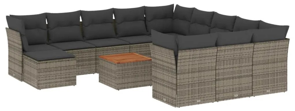 Set divani da giardino 13 pz con cuscini grigio in polyrattan