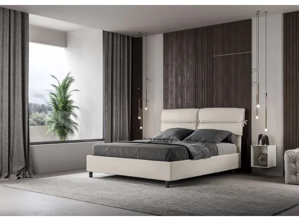 Letto matrimoniale senza rete imbottito 160x210 similpelle bianco Nandy