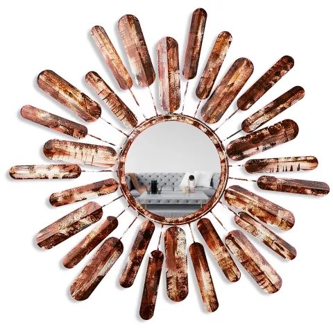 Specchio da parete SOLE diametro 75 cm marrone