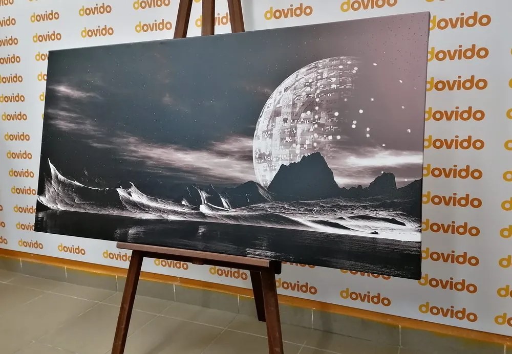 Stampa su tela – Pianeta futuristico in bianco e nero