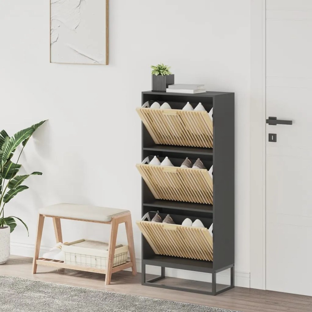 Scarpiera Nera 52x25x120 Cm İn Legno Multistrato /