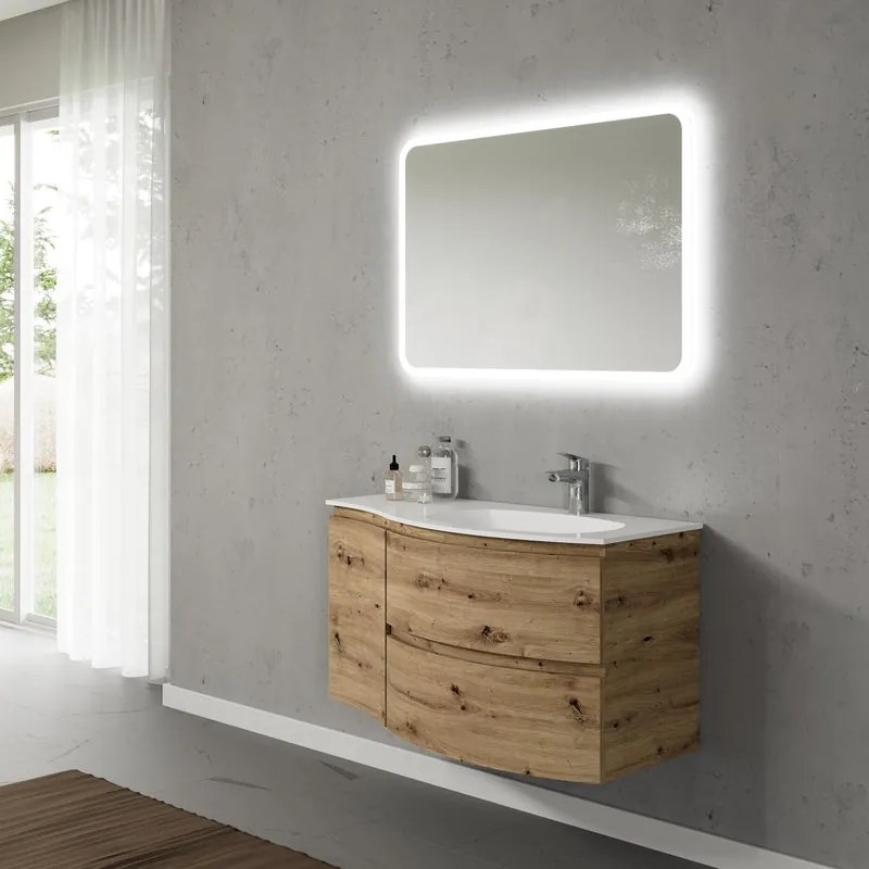 Lavabo Armonia destro 105 cm in resina con pozzetto destro, Bianco Lucido