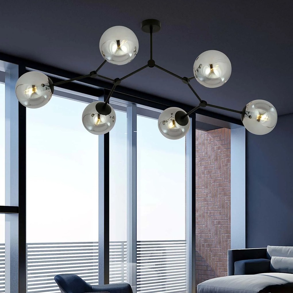 Plafoniera Minimal Iperione Acciaio Nero Grigio 6 Luci E14 Ip20