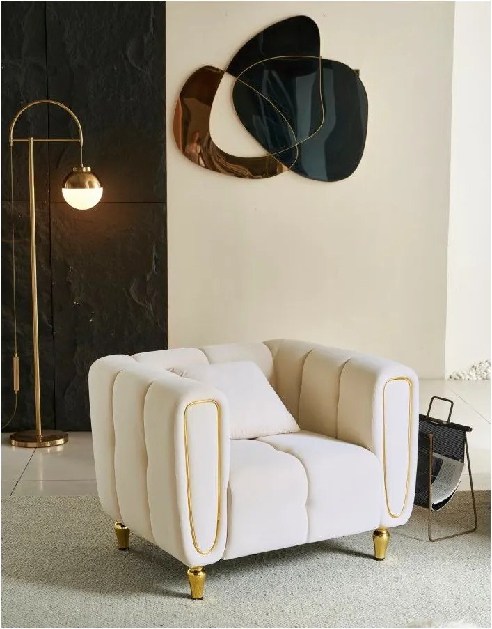 Poltrona color crema con poggioli/con gambe con rivestimento in velluto Alma – Mauro Ferretti