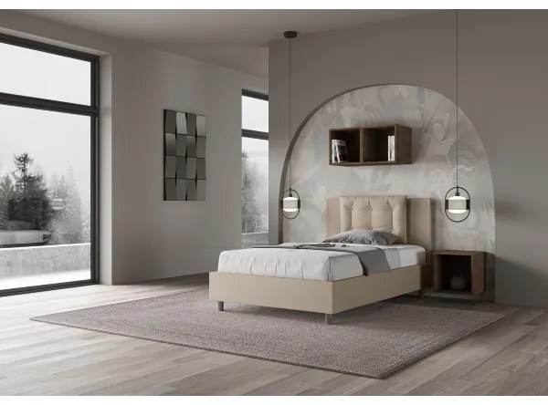 Letto una piazza e mezza contenitore imbottito 120x190 similpelle tortora Annalisa