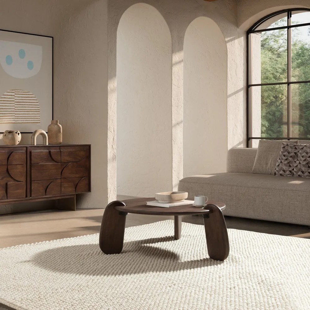 Tavolino da salotto rotondo marrone scuro in mango massiccio ø 80 cm Tamira – MOME