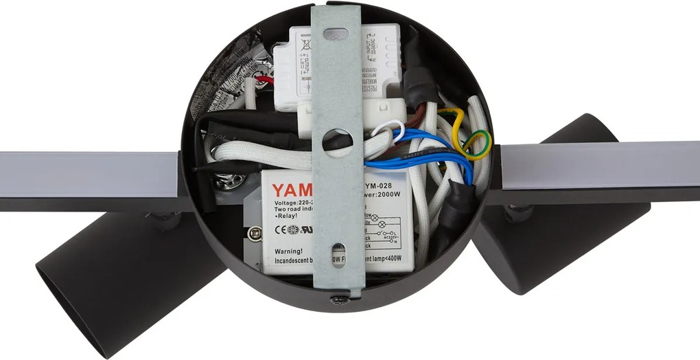 Faretto da soffitto moderno nero 6 luci GU10 50mm con retroilluminazione e interruttore a 3 vie - Back Up