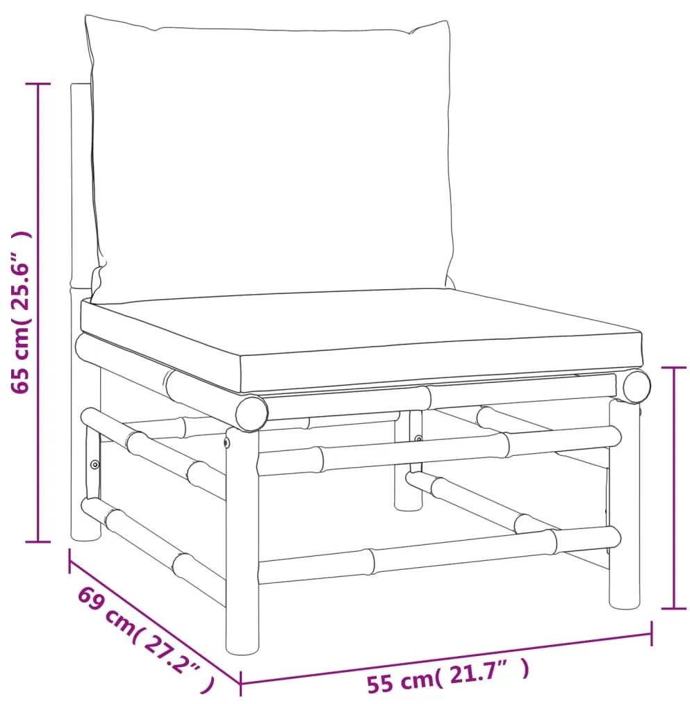 Set Salotto da Giardino 3pz con Cuscini Tortora Bambù