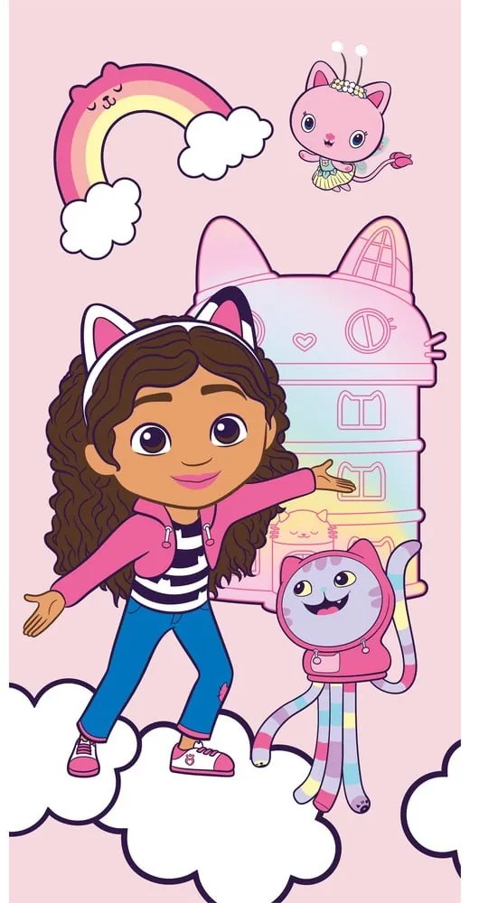Asciugamano per bambini rosa in cotone 70x140 cm Gabby´s Dollhouse – Jerry Fabrics