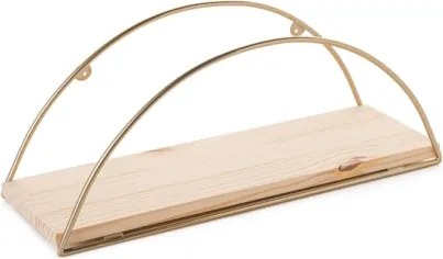 Mensola A Parete Stile Industrial Oro E Legno 41x17x16 Cm Rafi