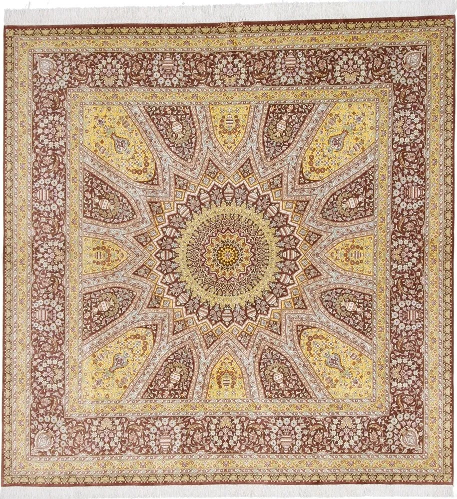 Ghom Tappeto persiano 200x200 Rosa (Iran) Annodato A Mano