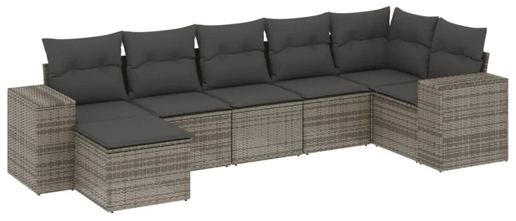 Set divani da giardino 7 pz con cuscini grigio in polyrattan