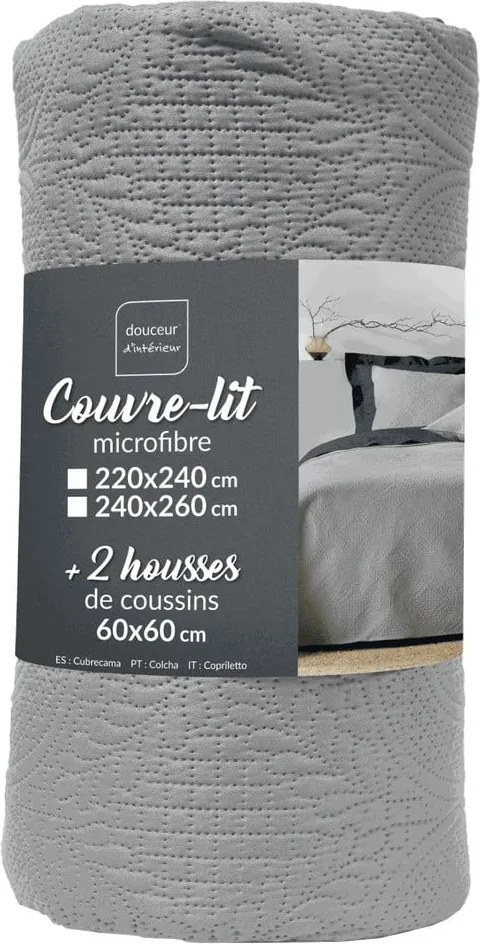 Set con copriletto e federa grigio in microfibra 240x260 cm Romane – douceur d'intérieur
