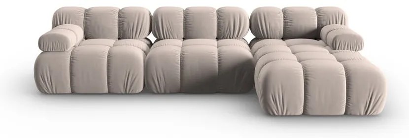 Divano angolare componibile in marrone chiaro (con penisola a destra) con rivestimento in velluto Bellis – Micadoni