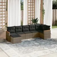 Set Divani da Giardino 7 pz con Cuscini Grigio in Polyrattan 3226193