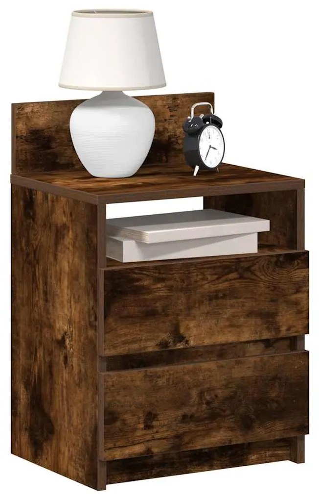 Comodini 2 Pz Con 2 Cassetti Rovere Fumo 40x33x60 Cm /