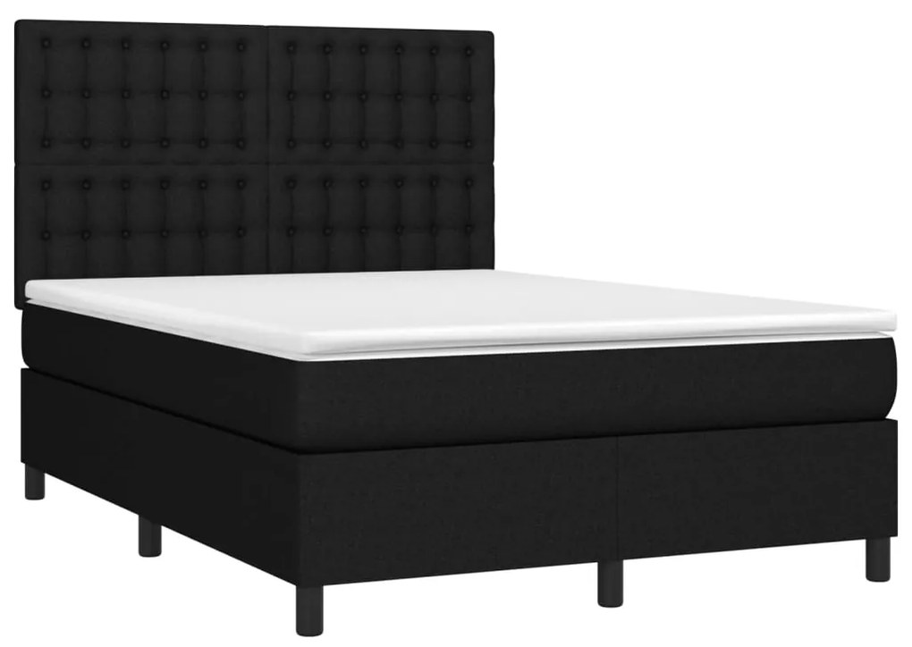 Letto a molle con materasso e led nero 140x190 cm in tessuto