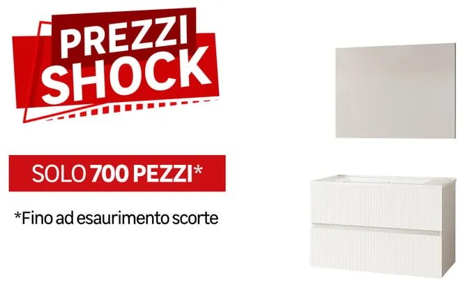 Mobile bagno con lavabo e specchio L 80.2 x H 50.6 x P 44 cm bianco lucido canettato e bianchi Santorini