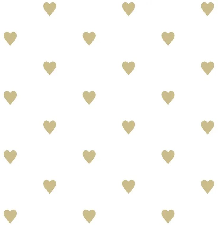 Carta da parati Cuori oro e bianco, 53 cm x 10.05 m