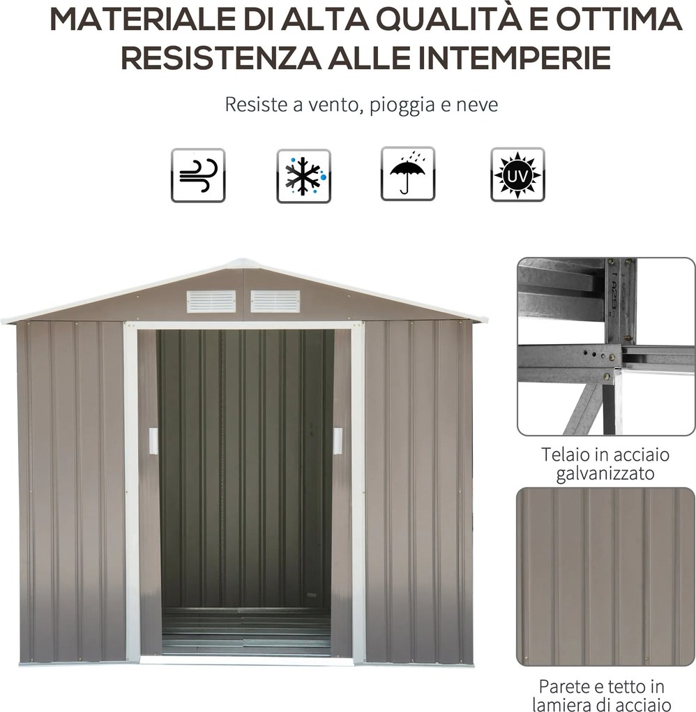 Casetta Box da Giardino in Lamiera Grigio 213x127x185 cm...