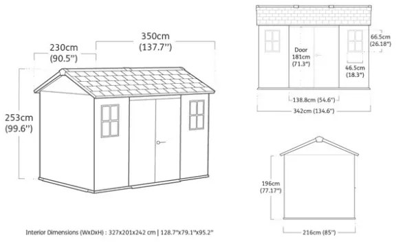 Casetta Da Giardino In Resina 350x230x254H Cm Oakland 1175SD Grigio Keter