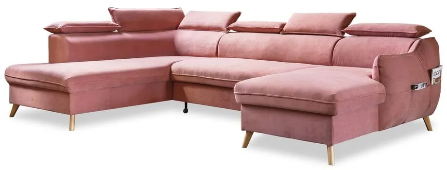 Divano letto angolare a U in velluto rosa chiaro (angolo sinistro) Sweet Harmony - Miuform