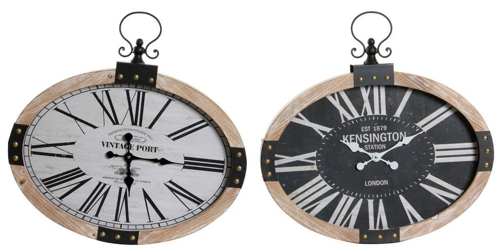 Orologio da Parete DKD Home Decor Ovale Nero Beige Ferro Legno MDF (2 pezzi) (58 x 6.5 x 58 cm)