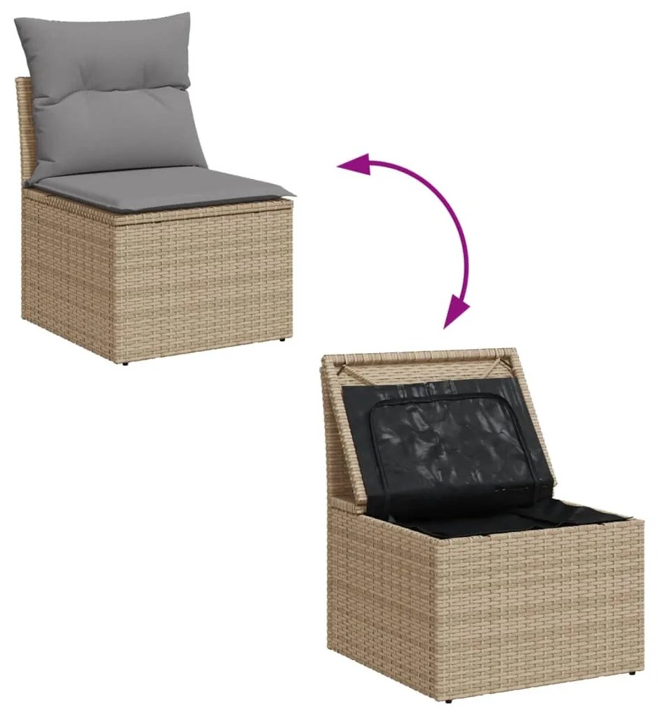 Set Divano da Giardino 11 pz con Cuscini Beige Misto Polyrattan