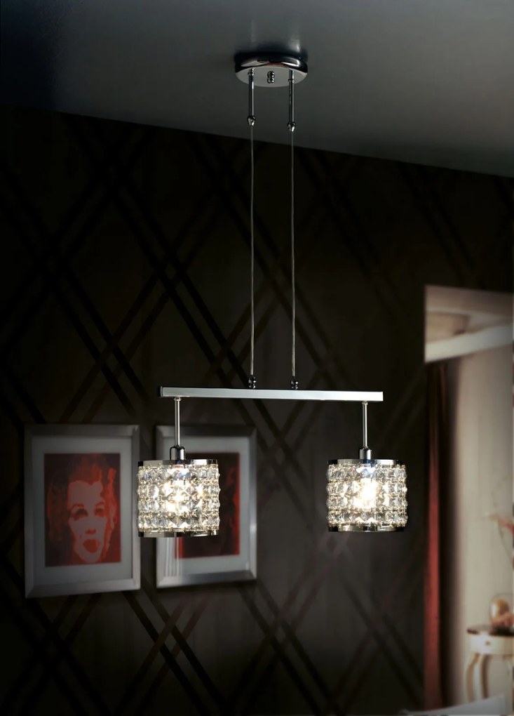 Sospensione ad asta, 2 luci  cromo e cristallo- 1053/S2 - Contemporary - Arredo Luce Oro 24 kt