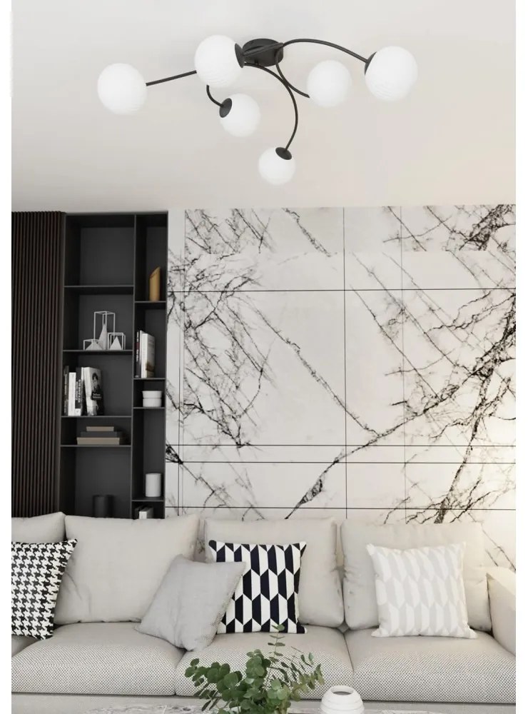 Lampada da soffitto in acciaio e vetro VIBRA 6 da interno 6xE14 Colore del corpo Nero e Bianco