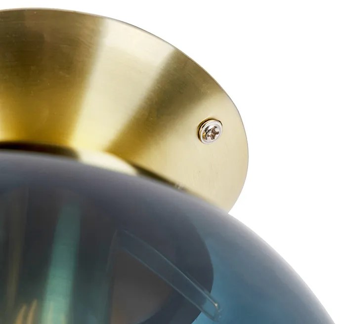 Lampadario Art Déco ottone con vetro blu oceano - Pallon
