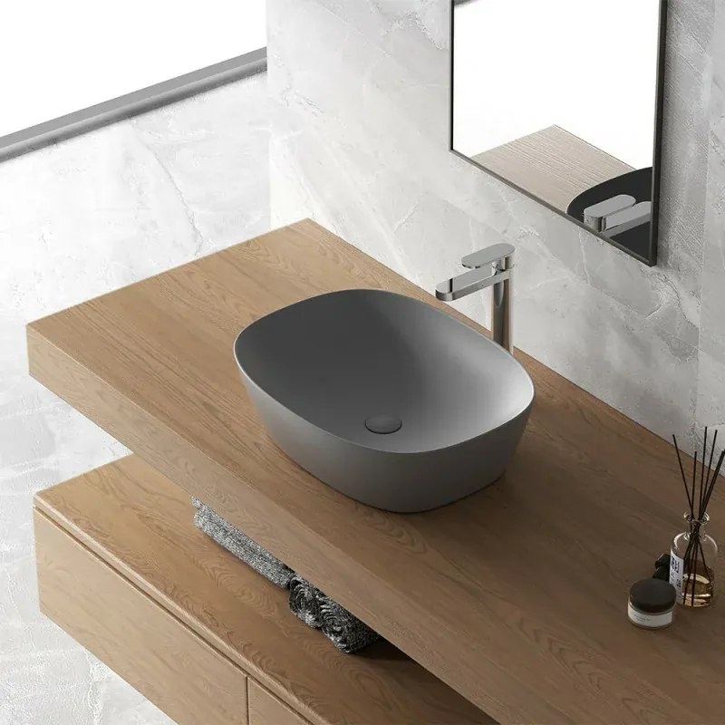 Lavandino da appoggio ovale 50x38 cm grigio scuro opaco Tokyo