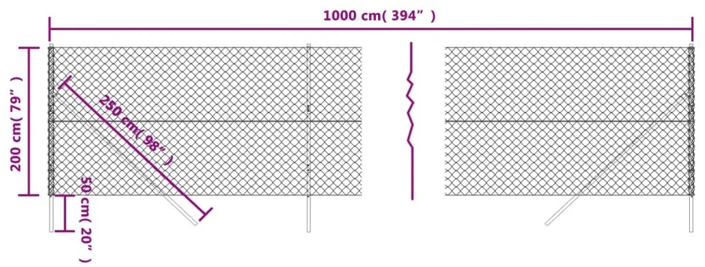 Recinzione a Rete Argento 2x10 m