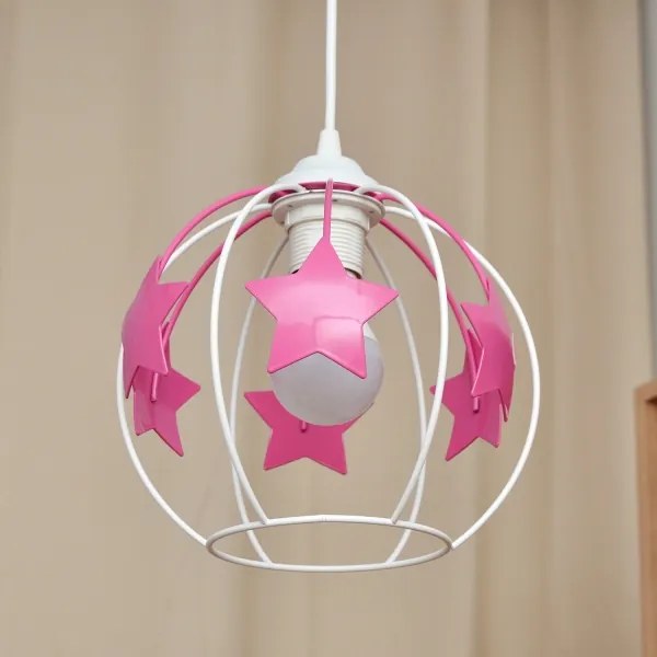 Lampadario a sospensione per bambini STARS 1xE27/15W/230V rosa/bianco
