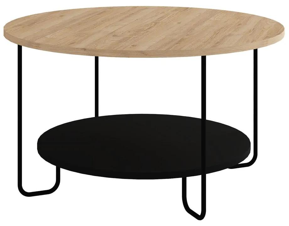 Tavolino rotondo con piano in rovere nero e naturale ø 80 cm Tonka - Marckeric