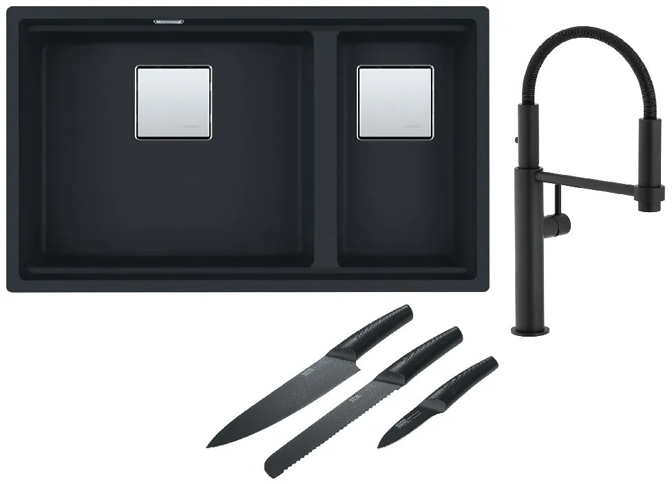 Set rubinetto da cucina Franke Pescara 360 115.0545.136, lavello in granito Franke Kanon 125.0630.926, 112.0545.792