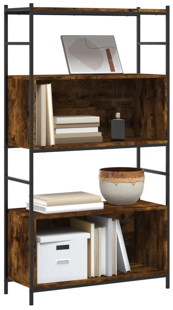 Libreria rovere fumo 80x30x145,5cm in legno multistrato e ferro