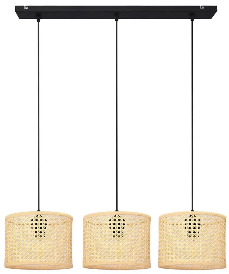 Lampadario a sospensione con filo ALBA 3xE27/15W/230V rattan/nero