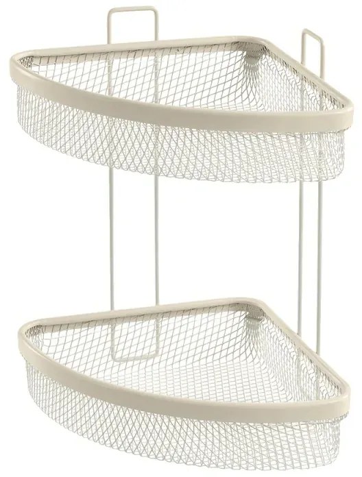 Mensola bagno angolare crema in acciaio con 2 ripiani – Taki