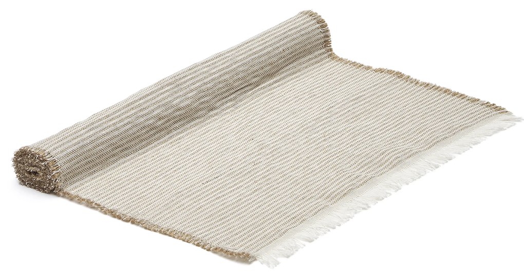 Kave Home - Runner da tavola Vilat beige con frange 46 x 140 cm