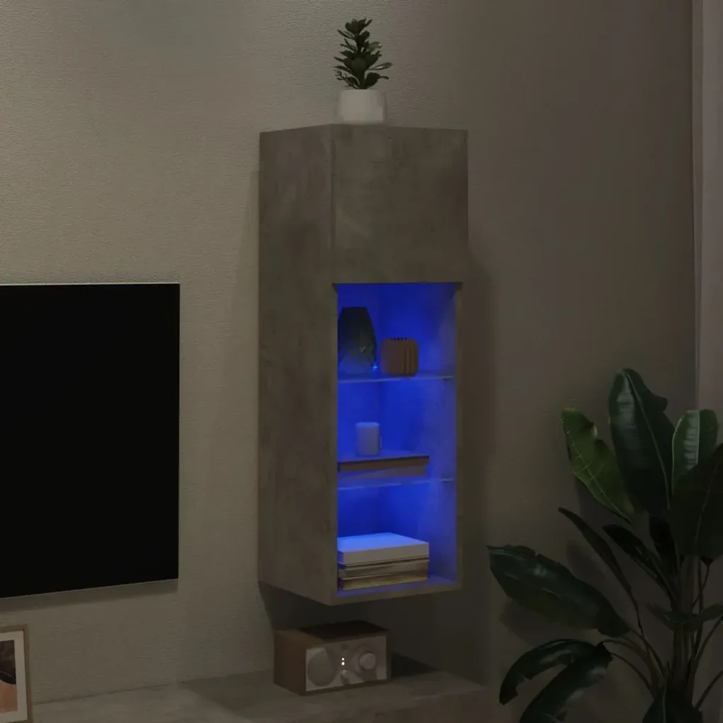 Mobile tv con luci led grigio cemento 30,5x30x90 cm