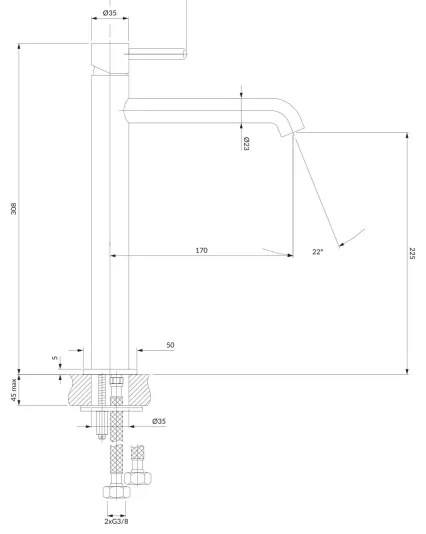 OMNIRES Y1212CR - Rubinetto del lavandino Y 30,8 cm cromo lucido