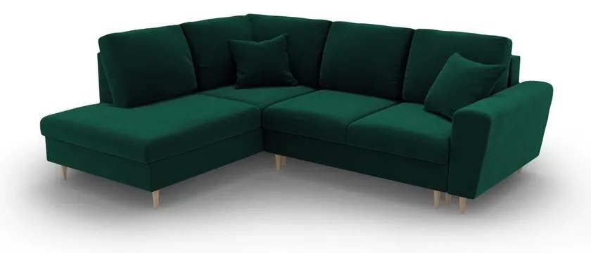 Divano angolare verde allungabile e con contenitore (con penisola a sinistra/a L) con rivestimento in velluto Kyoto – Cosmopolitan Design