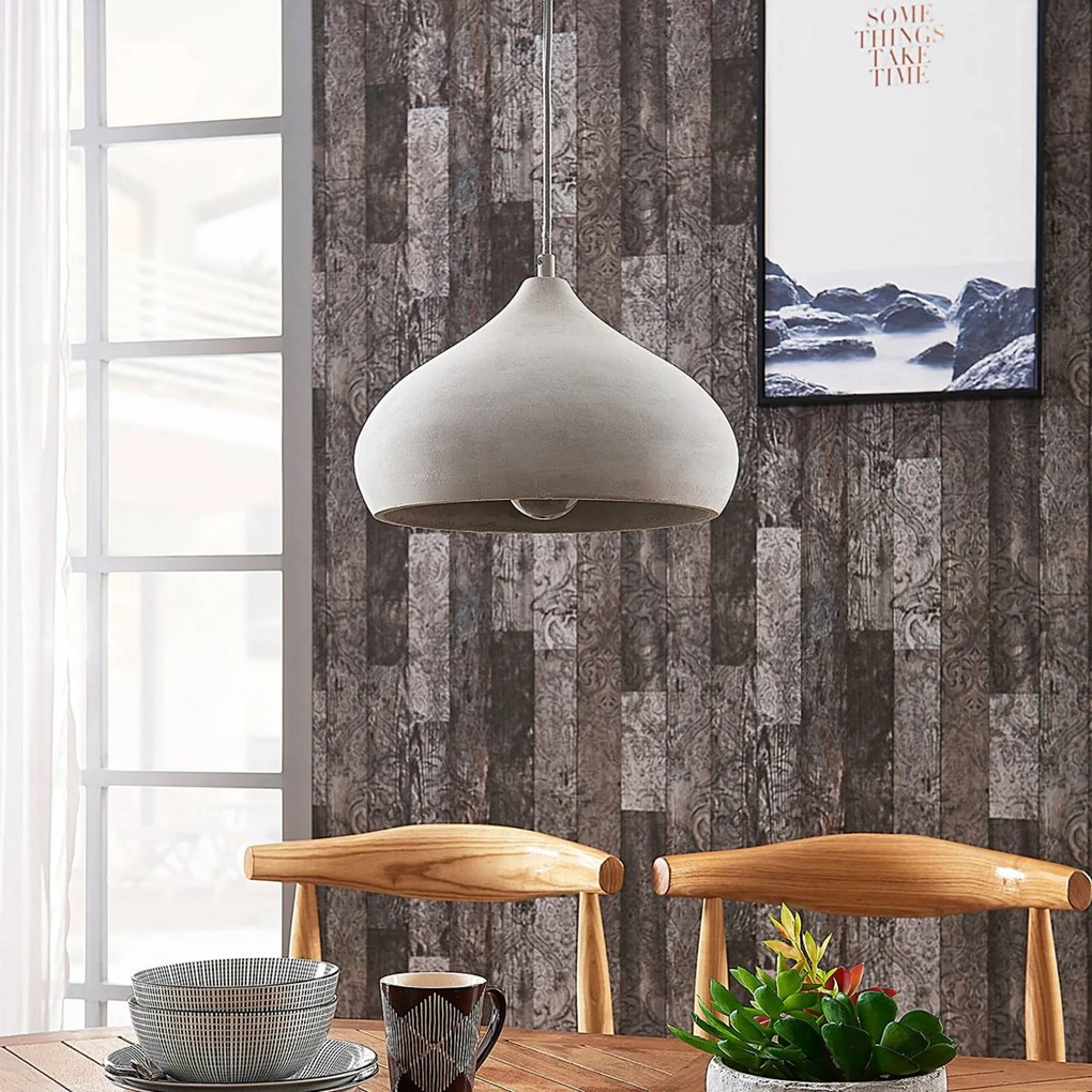 Lampada a sospensione Morton Lindby, dimmerabile, Alluminio / Grigio / Zincato, Soggiorno / Sala da pranzo, calcestruzzo / cemento, Moderno, Lampada a sospensione