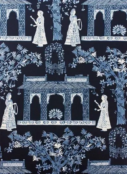 Nina Campbell Carta da parati Pavilion Garden - Midnight & Blue