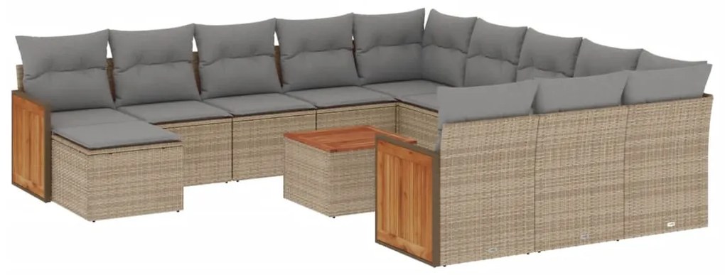 Set divano da giardino 13 pz con cuscini beige in polyrattan