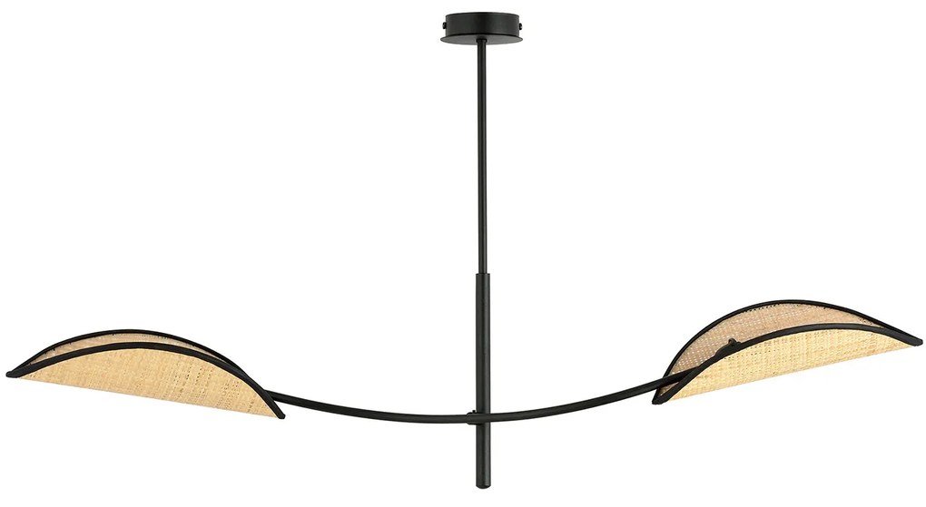 Sospensione Nordica 2 Luci Ares In Acciaio E Rattan Con Bracci Regolabili