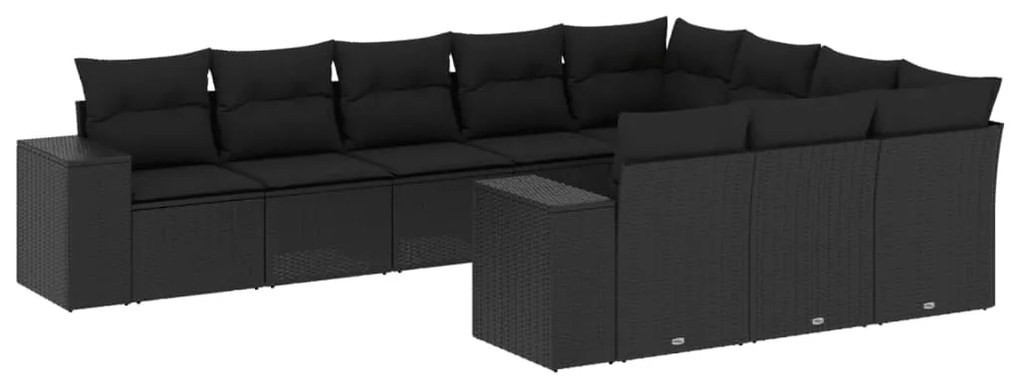 Set divani da giardino 10pz con cuscini in polyrattan nero